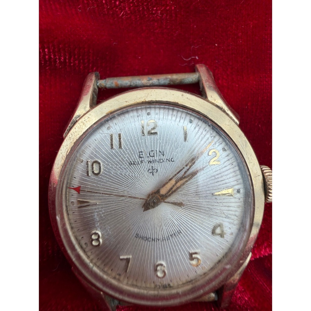 Vintage Elgin Self-Winding Shockmaster Watch 10K Gold Filled Sunburst Untested